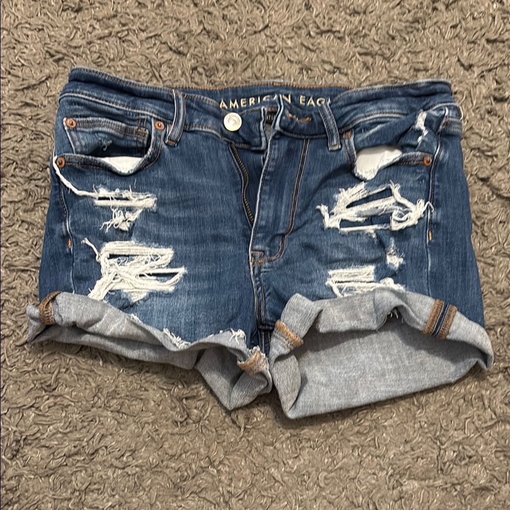 American Eagle Outfitters Women's Ripped Blue Jean Shorts